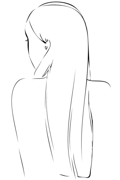 Sketsa gadis pirang dengan rambut panjang - Stok Vektor