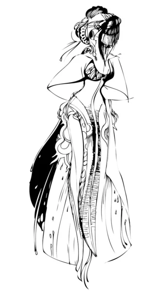 Девушка с вуалью в длинном красивом платье — стоковый вектор