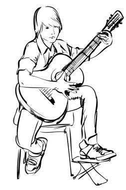 beyaz zemin üzerinde bir gitar üzerinde oynama çocuk