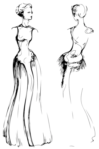 Дівчина в довгій красивій вечірній сукні — стоковий вектор