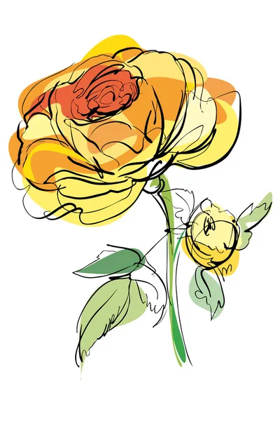 Sketch of yellow rose on a white background — Stock Vector
