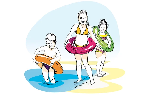 Schizzo di bambini che giocano sulla spiaggia — Vettoriale Stock