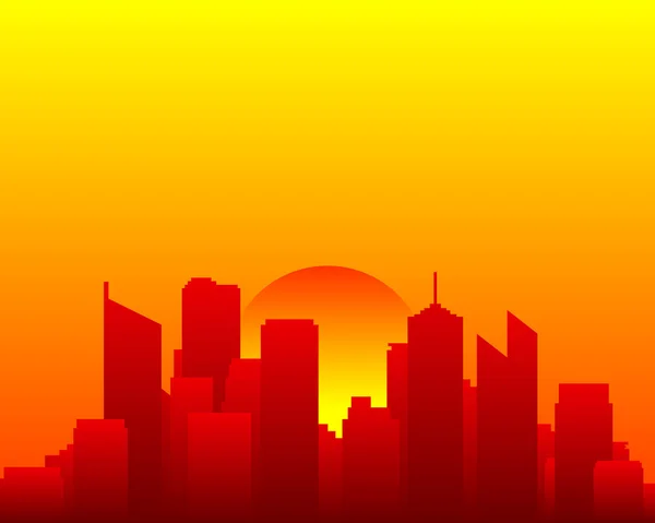 Skyline de la ville et soleil — Image vectorielle