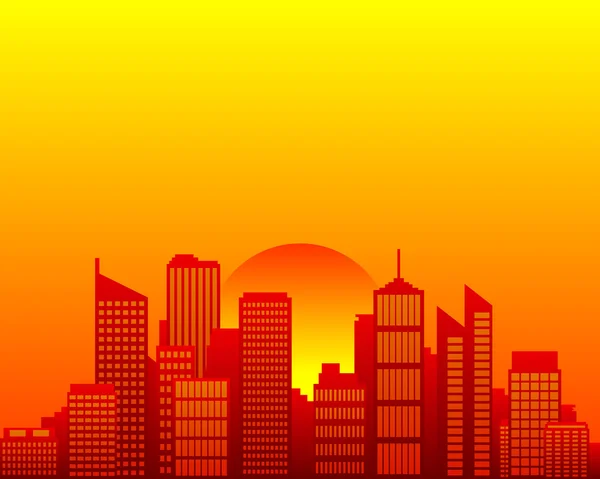 Panorama města a slunce — Stockový vektor