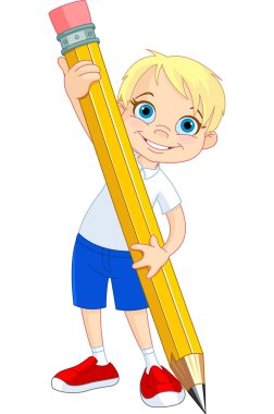 Boy holding pencil clipart