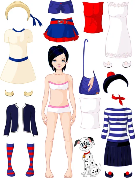 Paper doll with clothing — Stock Vector