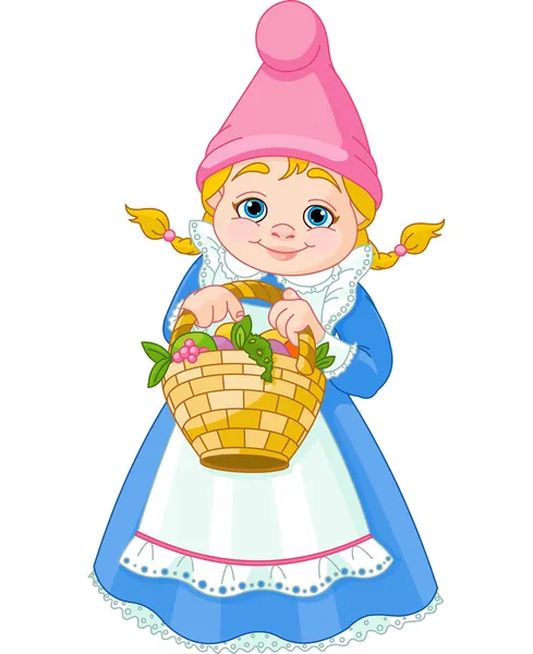 花园 gnome 与购物篮 — 图库矢量图片