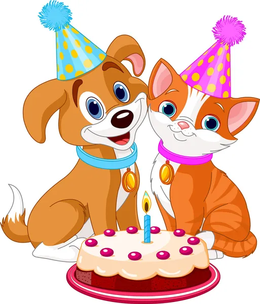 Cat and Dog celebrating — Stock Vector