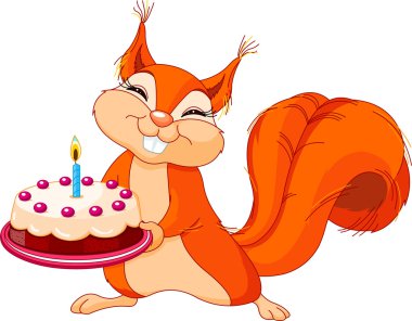 Squirrel holding cake clipart