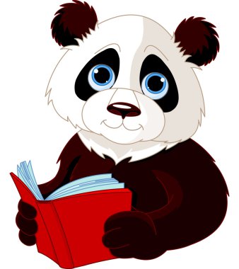 Panda reading a book clipart