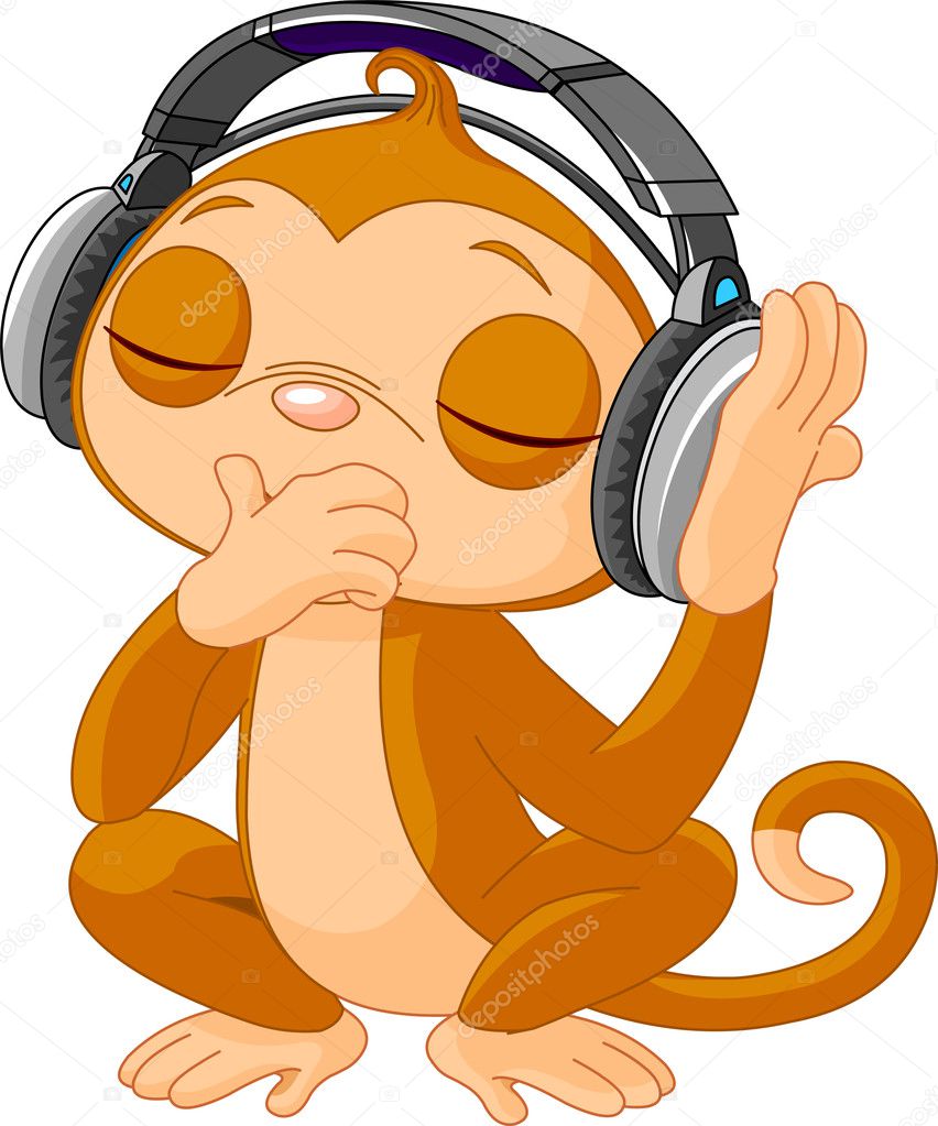 The same sad monkey listening to music.