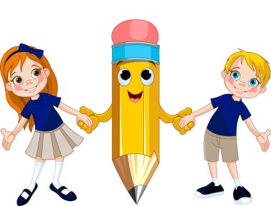 Students and pencil clipart