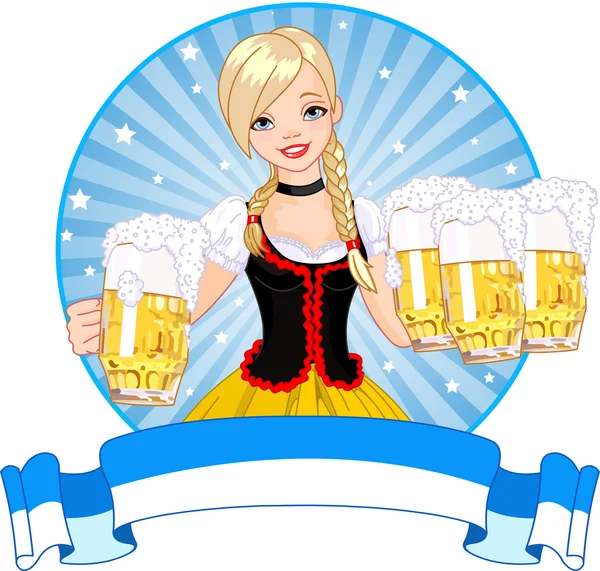慕尼黑啤酒节的女孩标签 — 图库矢量图片