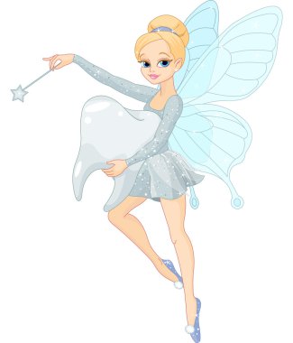Cute Tooth Fairy flying with Tooth clipart