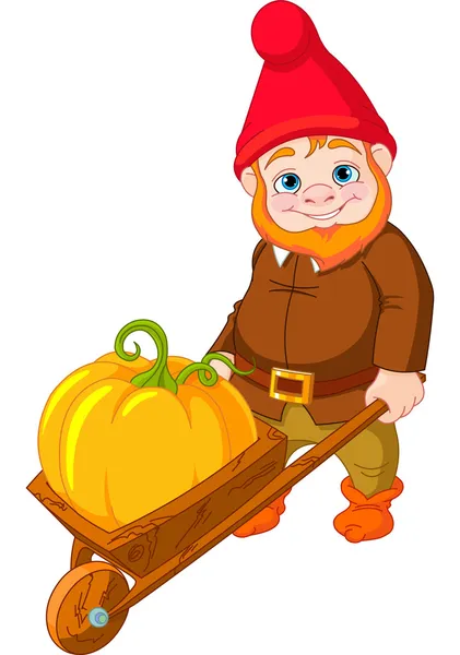 Gnome de jardim com carrinho de mão — Vetor de Stock