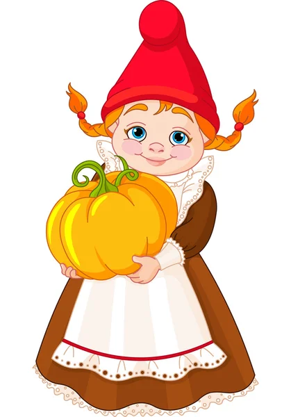 Garden Gnome with pumpkin — Stock Vector