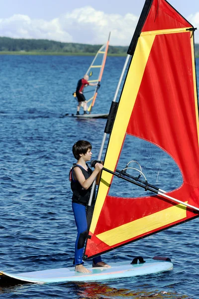 Young boy on windsurfing — Stock Photo, Image