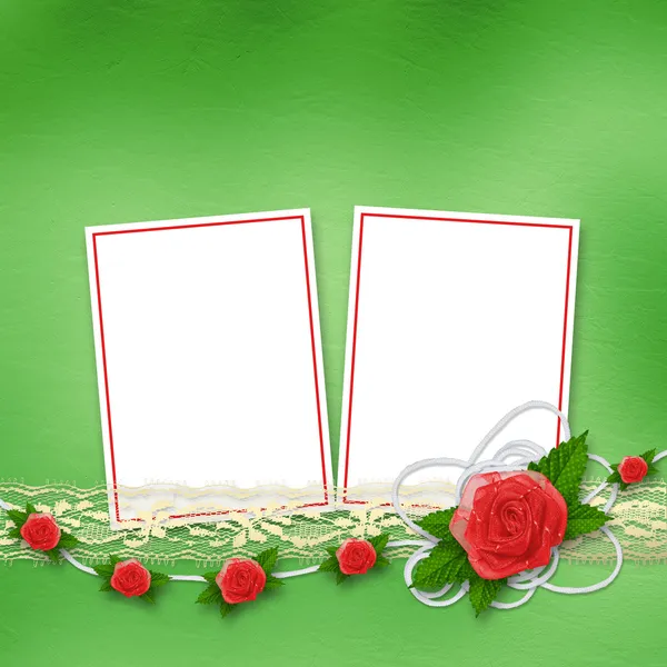 浸かります赤い部屋招待状またはかがりとレースのお祝いカード — ストック写真