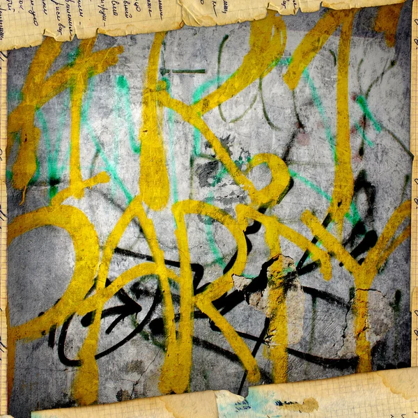 Altes Grunge-Papier auf der alten Graffiti-Wand — Stockfoto