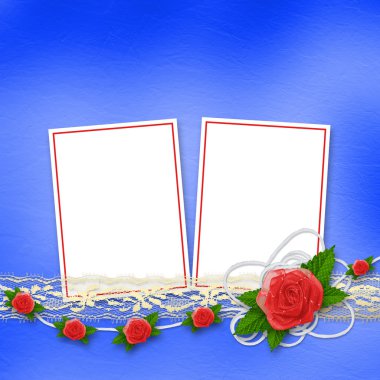 Card for invitation or congratulation with buttonhole and lace