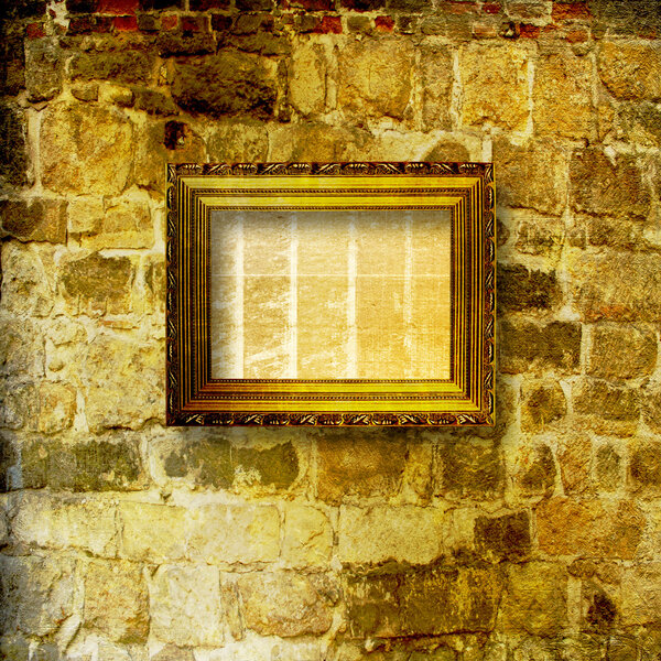 The frame for the picture on the background of the old masonry
