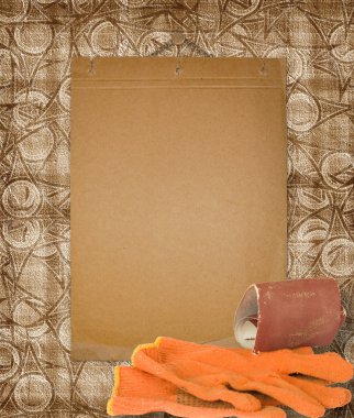 The old form on a wall with gloves and an emery paper clipart