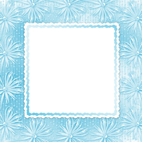 Blue card for invitation or congratulation with bow and ribbons — Stock Photo, Image