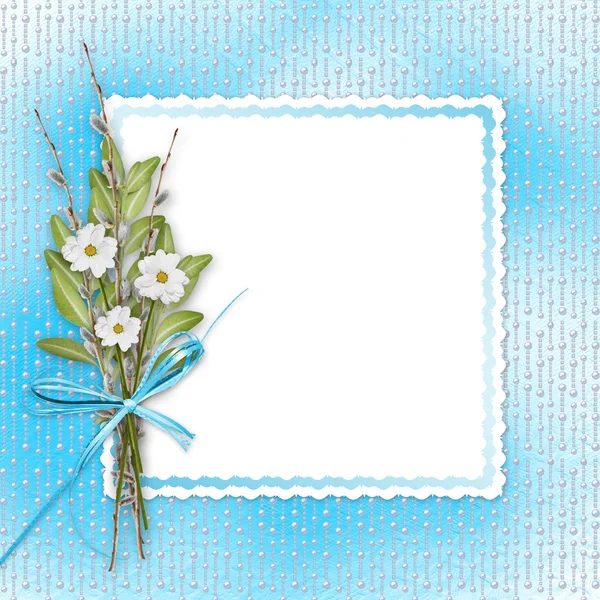 Card for invitation or congratulation with bunch of flowers and — Stock Photo, Image