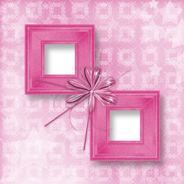 Old pink wooden frames Victorian style with bow and ribbons — Stock Photo, Image