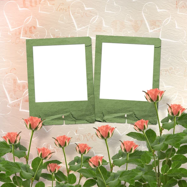 Kaart voor heilwens of uitnodiging met frames en roze rozen — Stockfoto