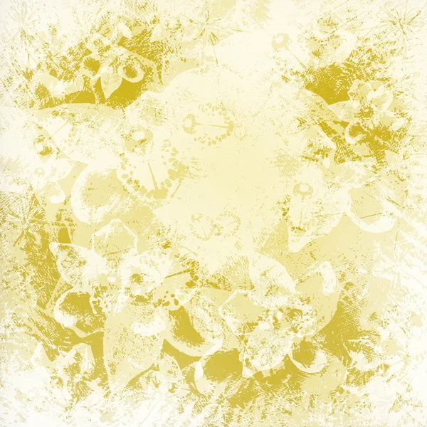 Light golden watercolor brush strokes with floral ornamental bac — Stock Photo, Image