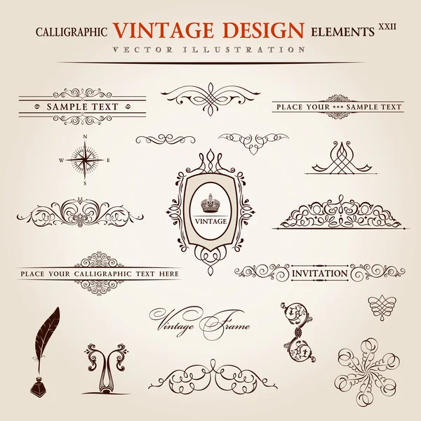 Conjunto de vectores. Elementos caligráficos vintage y decoración de página pr — Vector de stock