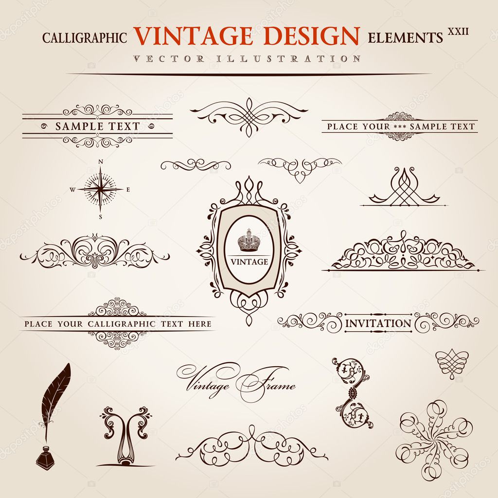 Vector set. Calligraphic vintage elements and page decoration pr