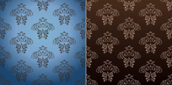 Dikişsiz wallpaper set vektör eğrileri antika arka plan mavi bro — Stok Vektör