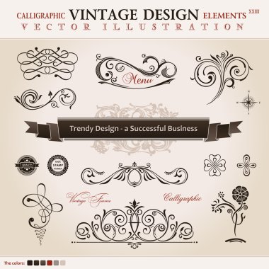 Vector set classic. Calligraphic design elements and book decora clipart