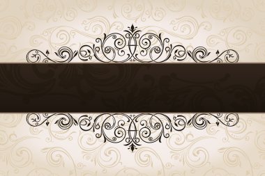 Calligraphic brown banner with decorative background. Vintage pa clipart