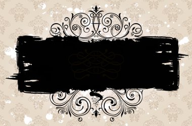 Grunge black banner with old background. Vintage patterned borde clipart