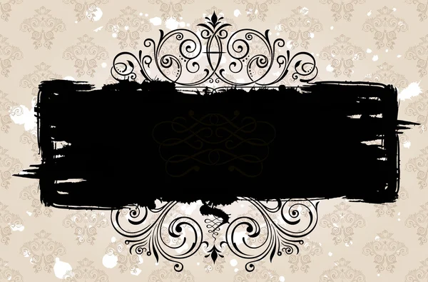 Grunge bannière noire avec fond ancien. Borde à motifs vintage — Image vectorielle