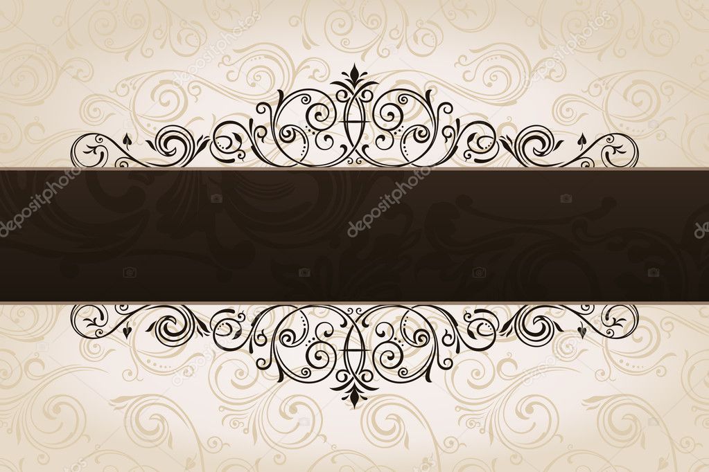 Calligraphic brown banner with decorative background. Vintage pa