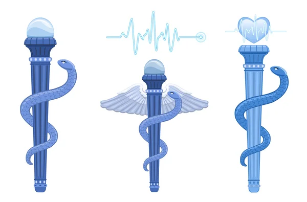 Asta di Asclepio e Caduceo - simbolo medico — Vettoriale Stock