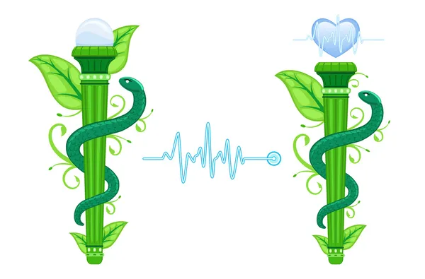 Εναλλακτική ιατρική σύμβολο - το πράσινο asklepian — Διανυσματικό Αρχείο
