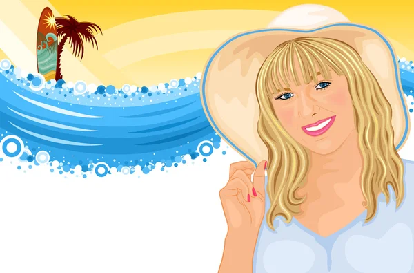Vacances de surf avec belle fille — Image vectorielle