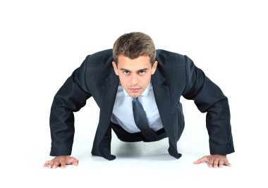 Business man doing push-ups clipart