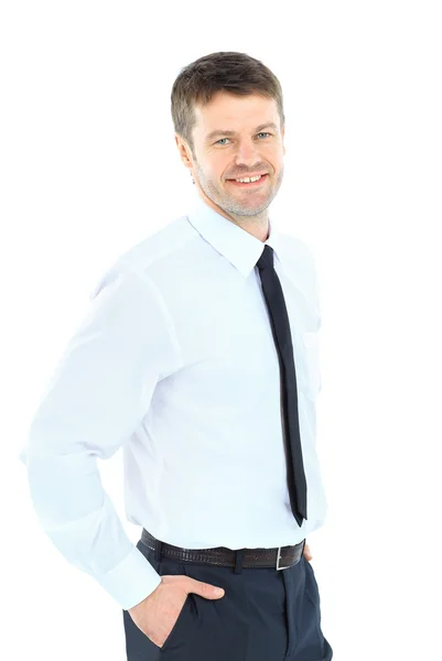 Um homem de negócios sorridente. Isolado sobre fundo branco — Fotografia de Stock