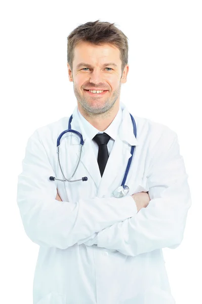 Χαμογελαστός άνθρωπος γιατρός με το στηθοσκόπιο — Φωτογραφία Αρχείου