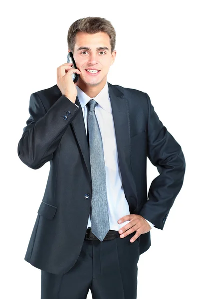 Portret van zakenman met mobiele telefoon — Stockfoto