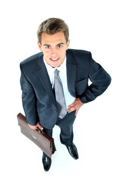 Retrato de um homem de negócios idoso bonito de pé isolado no fundo branco — Fotografia de Stock