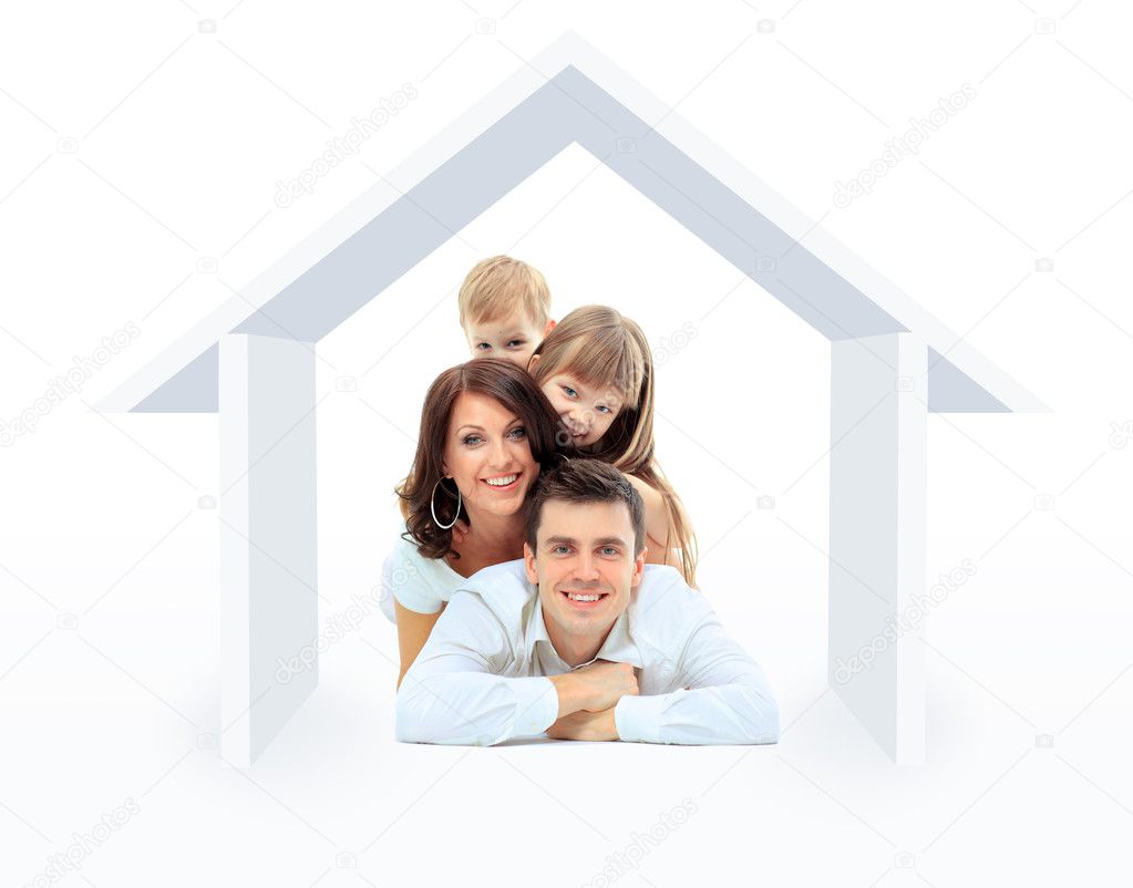Beautiful family in a house