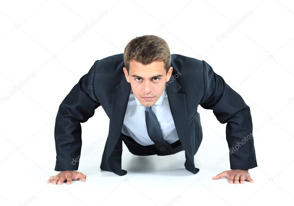 Business man doing push-ups