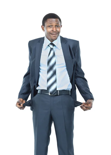 Man showing his empty pockets — Stock Photo, Image